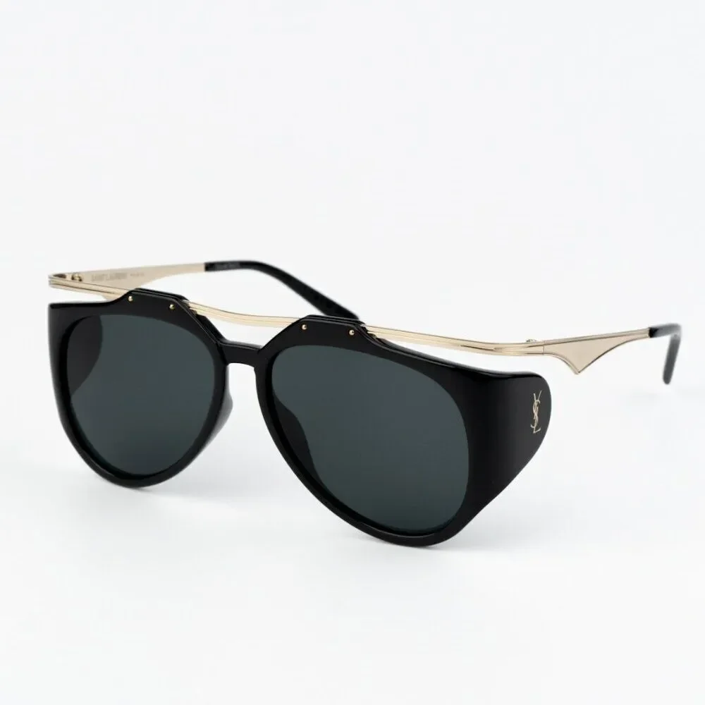 NEW Saint Laurent SLM137 AMELIA 001 Black Gold Grey Unisex Sunglasses